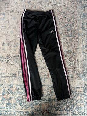 adidas Black Joggers with Pink Side Stripes
